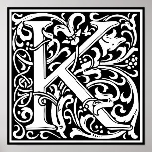 Floral Alphabet Monogram Letter K  Poster