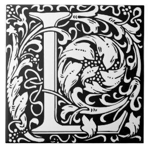 Floral Alphabet Monogram Letter L William Morris Tile