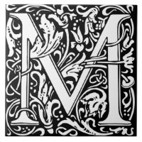 Floral Alphabet Monogram Letter M Tile