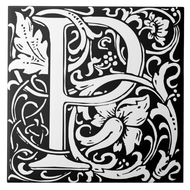 Floral Alphabet Monogram Letter P  Tile (Front)