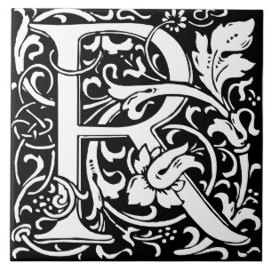 Floral Alphabet Monogram Letter R  Tile