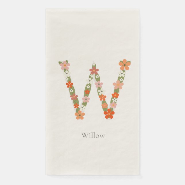 Floral Alphabet monogram letter " W” Napkin (Front)