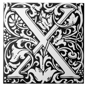 Floral Alphabet Monogram Letter X Tile