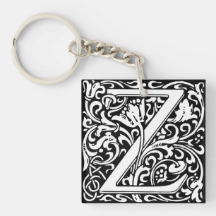 Floral Alphabet Monogram Letter Z Key Ring