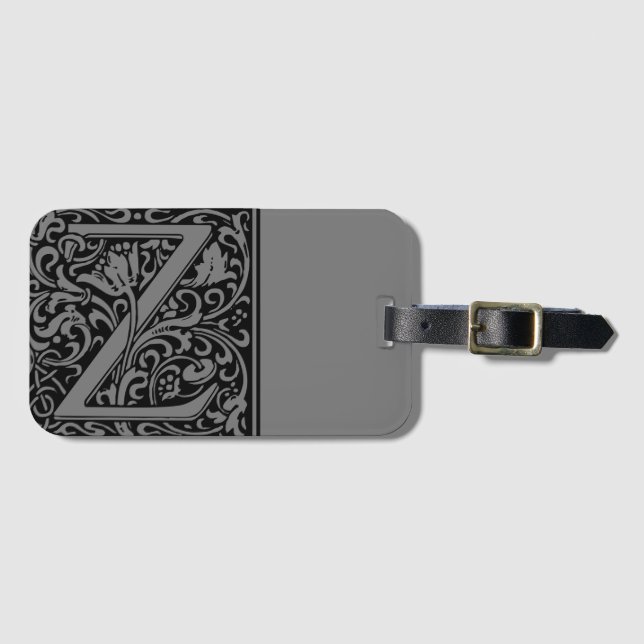 Floral Alphabet Monogram Letter Z Luggage Tag (Front Horizontal)