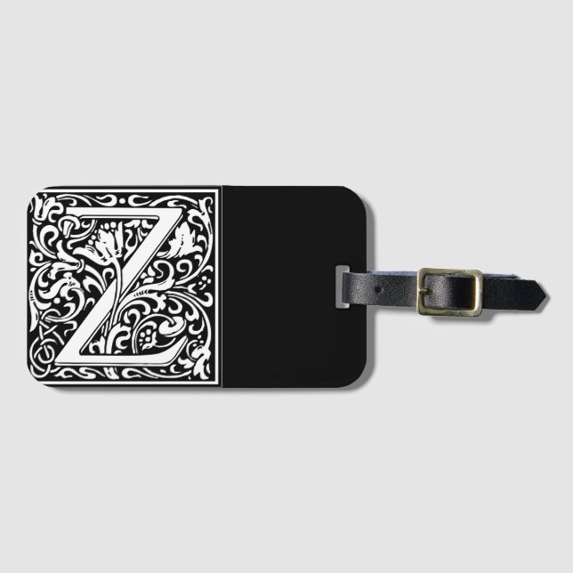 Floral Alphabet Monogram Letter Z Luggage Tag (Front Horizontal)