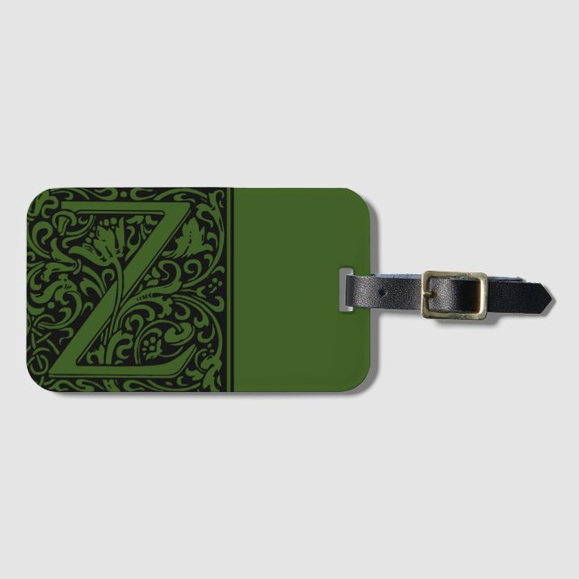 Floral Alphabet Monogram Letter Z Luggage Tag (Front Horizontal)
