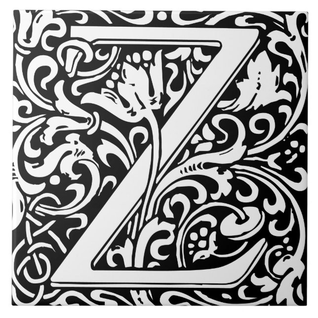 Floral Alphabet Monogram Letter Z  Tile (Front)