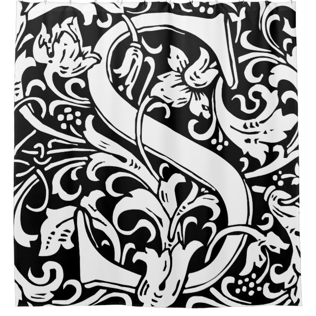 Floral Alphabet Monogrammed Letter S Classic Shower Curtain (Front)