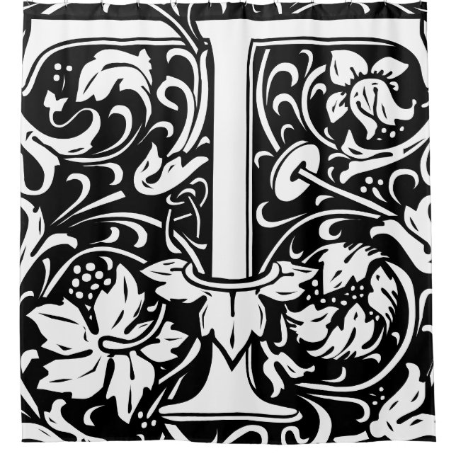 Floral Alphabet Monogrammed Letter T Classic Shower Curtain (Front)