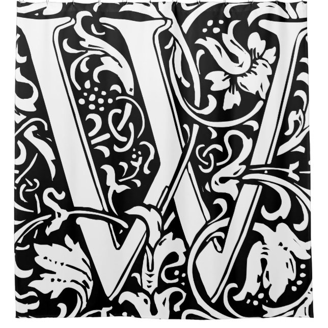 Floral Alphabet Monogrammed Letter W Classic Shower Curtain (Front)