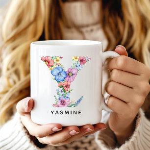 Floral Alphabet Mug Personalised Gift for Mum Wife