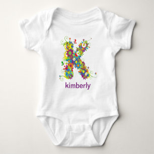 Floral Alphabet Name Baby Tee (Monogram K)