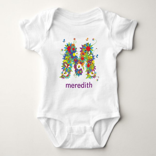 Floral Alphabet Name Baby Tee (Monogram M) (Front)