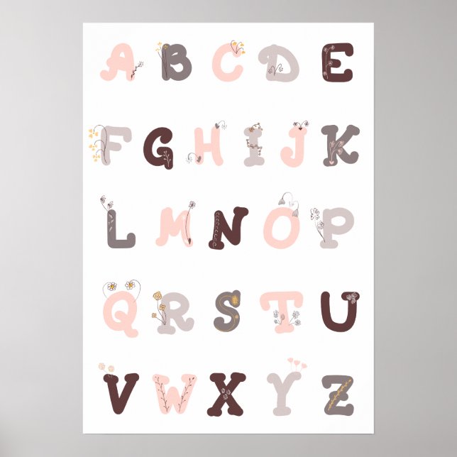 Floral Alphabet Nursery Printable Wall Art Decor (Front)