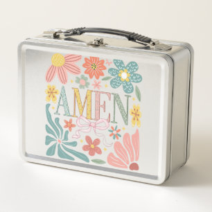 Floral Amen Art Metal Lunch Box