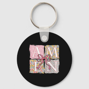 Floral Amen Retro Christian Easter Bible Verse God Key Ring