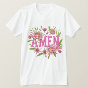 Floral “Amen” Typography Design – Pink Botanical T-Shirt