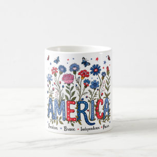 Floral America 4th of July Patriotic Typography Coffee Mug