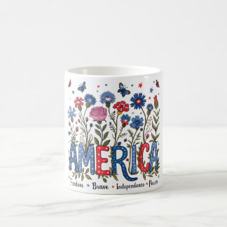 Floral America 4th of July Patriotic Typography Coffee Mug