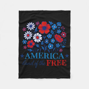 Floral American Flag 4th Of July Usa Red White Blu Fleece Blanket