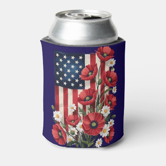 Floral American Flag Can Cooler (Can Back)