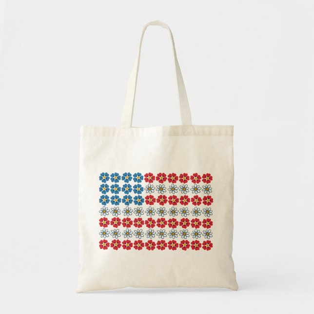 Floral American Flag Patriotic Tote Bag (Front)