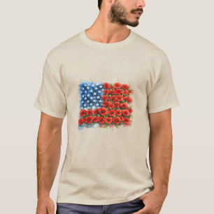 Floral American FlagPatriotic Flower, 4th of July T-Shirt