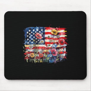 Floral American Usa Flag Land Of The Free 4th Of J Mouse Mat