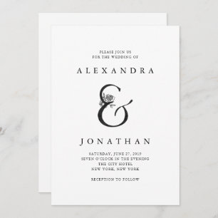 Floral Ampersand   Black and White Wedding Invitation