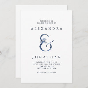 Floral Ampersand   Blue Watercolor Wedding Invitation