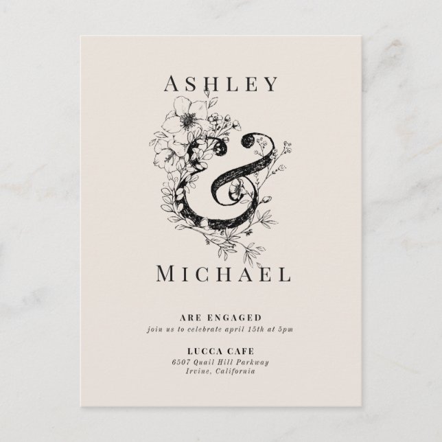 FLORAL AMPERSAND Blush Wedding Engagement Party Announcement Postcard (Front)