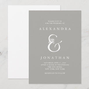 Floral Ampersand   Chic Grey Wedding Invitation