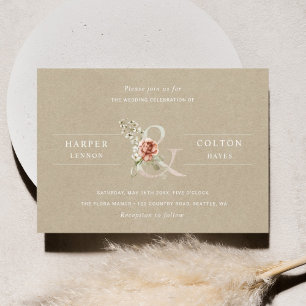 Floral Ampersand Elegant Rustic Kraft Wedding  Invitation