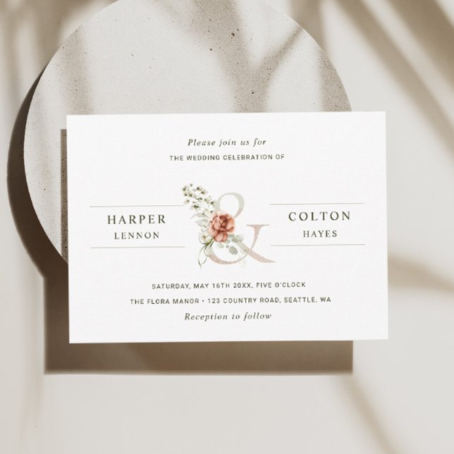 Floral Ampersand Elegant Watercolor Wedding Invitation (Creator Uploaded)