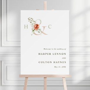 Floral Ampersand Elegant Wedding Welcome Sign