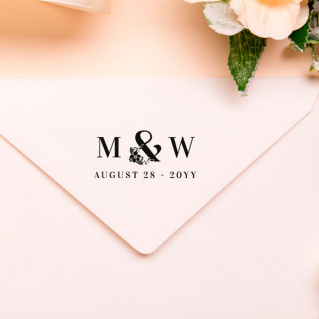 Floral Ampersand Initials & Wedding Date Rubber Stamp (Creator Uploaded)