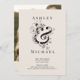 Floral Ampersand QR Code Blush Photo Engagement Invitation
