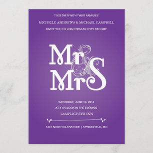 Floral Ampersand Wedding Invitation in Grey & Pur