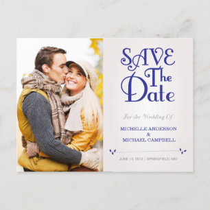 Floral Amperstand Save the Date Postcard in Navy