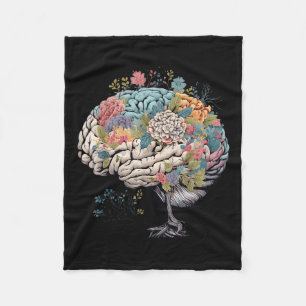 Floral Anatomical Brain Tree Mental Health Awarene Fleece Blanket