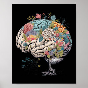 Floral Anatomical Brain Tree Mental Health Awarene Poster