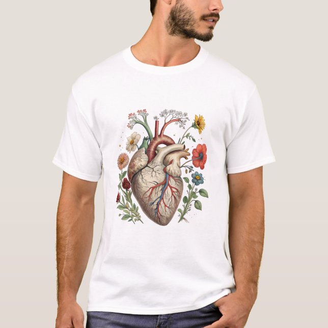 Floral Anatomical Heart Bouquet T-Shirt (Front)