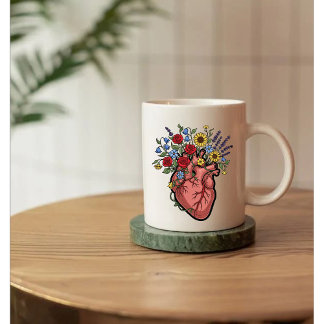 Floral Anatomical Heart Illustration Coffee Mug