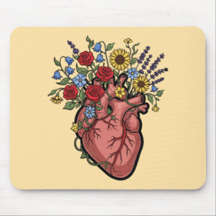 Floral Anatomical Heart Illustration Mouse Mat