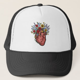 Floral Anatomical Heart Illustration Trucker Hat