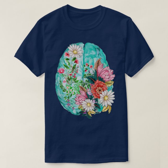 Floral Anatomical Human Brain Mental Health Awaren T-Shirt (Design Front)