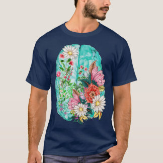 Floral Anatomical Human Brain Mental Health Awaren T-Shirt