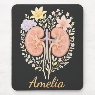 Floral Anatomical Kidney Nephrology Nurse and Tech Mouse Mat