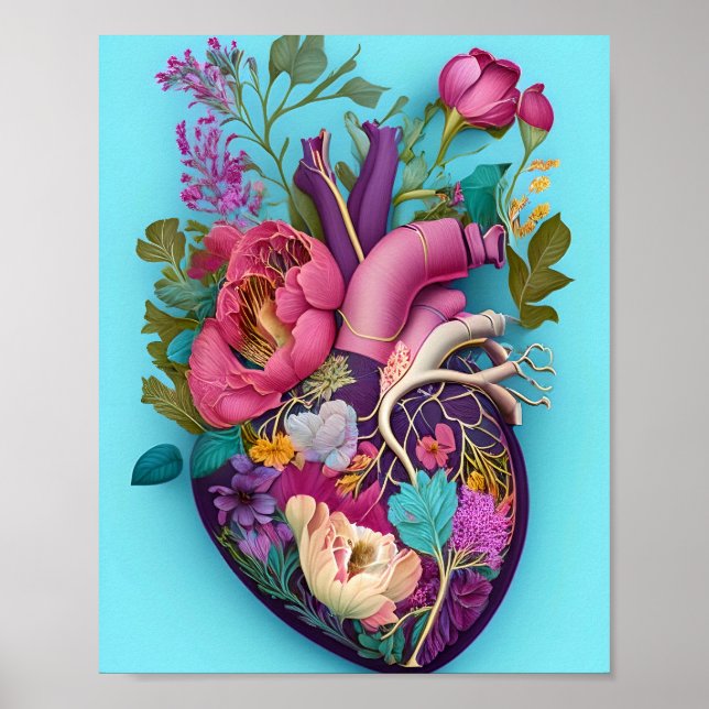 Floral Anatomy Heart Art Illustration Poster (Front)
